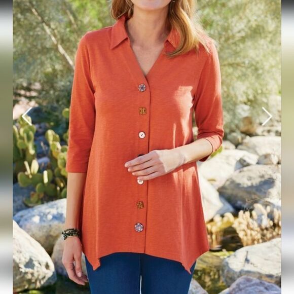 Soft Surroundings Women's Danielle Statement Button Down 3/4 Sleeve Top Size S - Picture 12 of 13